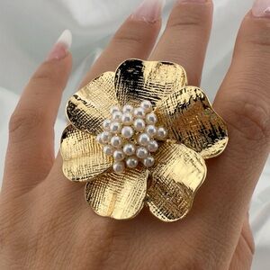 Zara Elegant Gold Flower Ring with Pearl Accents